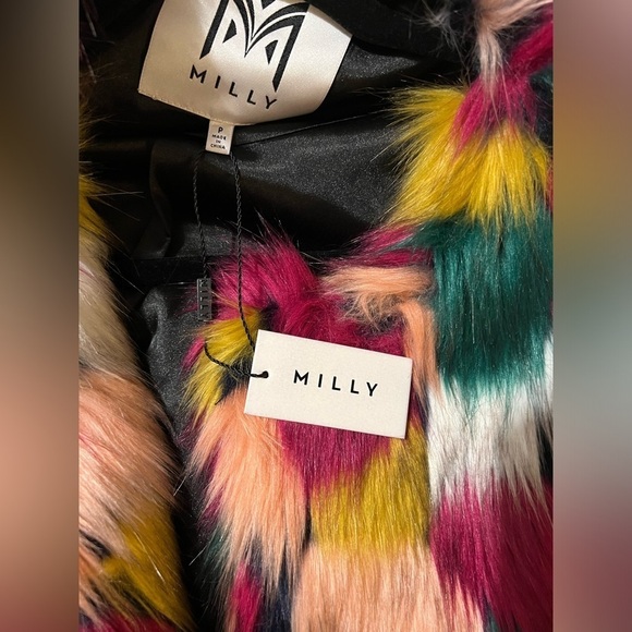 NWT milly faux fur xs size 2 cropped multi color rainbow oversized swifty outfit - Picture 5 of 8